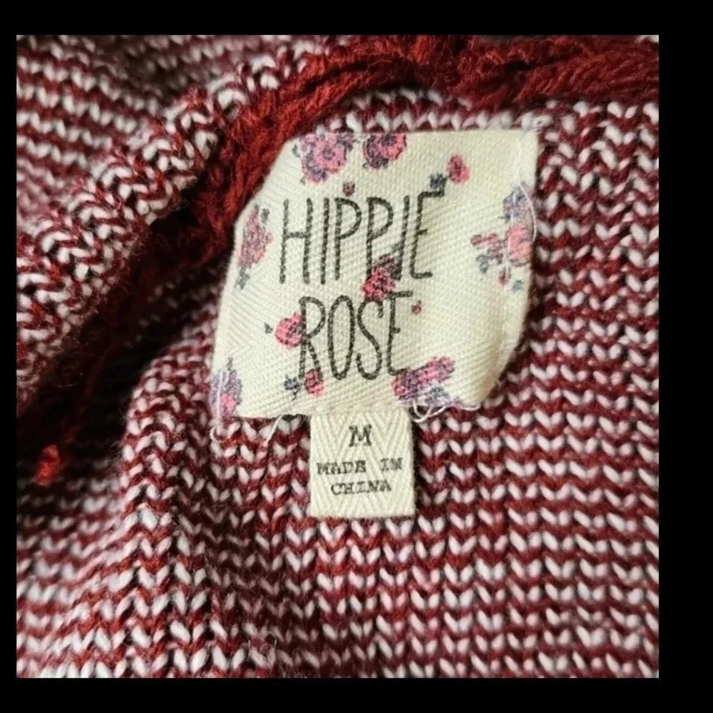 Hippie Rose Medium Red Southwest Boho Open Front Drape Cardigan Hoodie Sweater - Picture 4 of 7